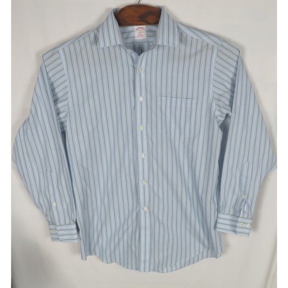 Brooks Brothers 346 Mens 16.5 Cotton Blue Long Sleeve Button Down‎ Shirt - Picture 1 of 4